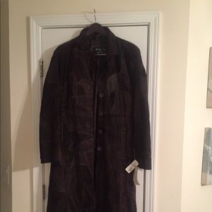 Full length brown suede coat by Henig Furs